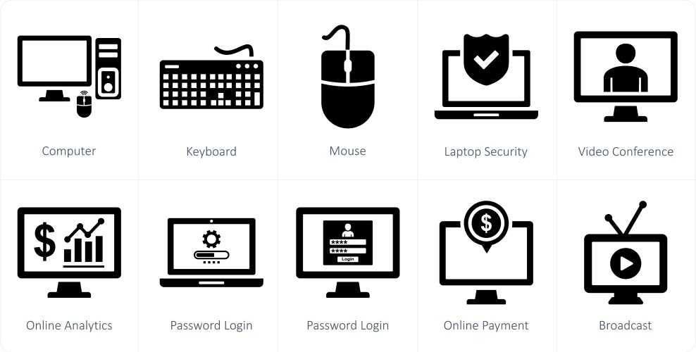 A set of 10 mix icons as computer keyboard mouse vector image
