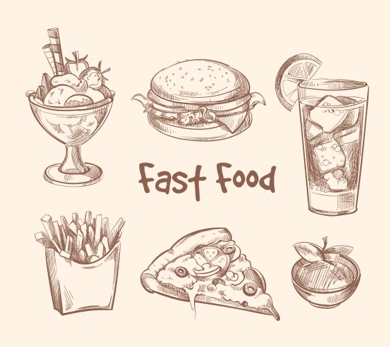 Hand Drawn Fast Food Sketch Set Vector Image