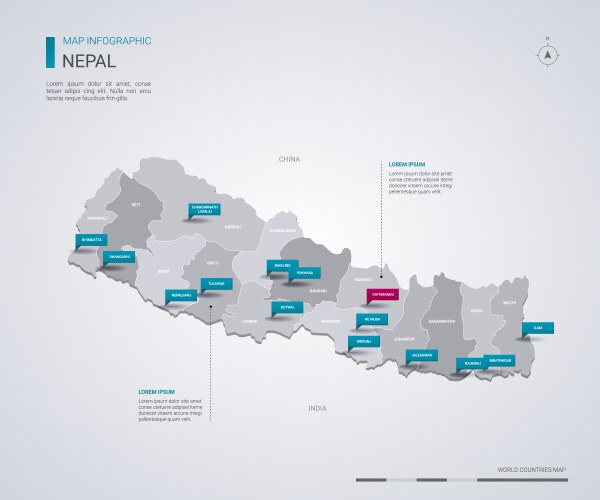 Nepal map with infographic elements pointer marks vector image