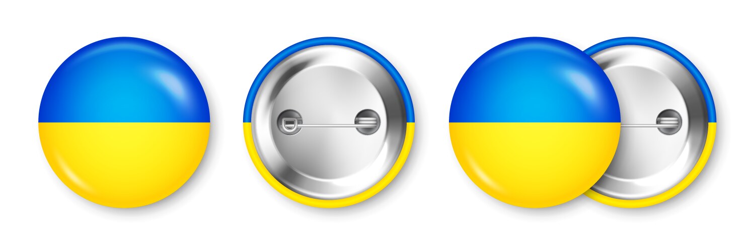 realistic button badge with printed ukrainian flag vector