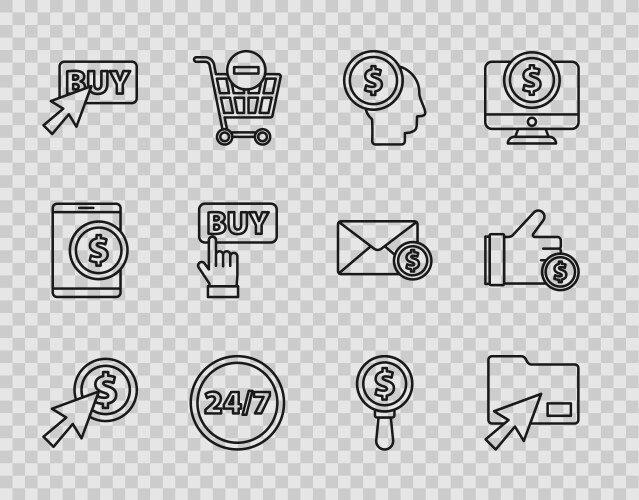 Set line cursor and coin click document folder vector image