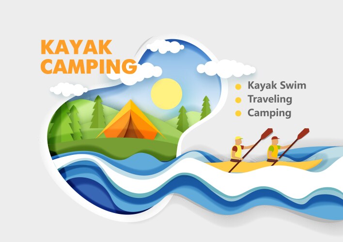 Kayaking Adventure - Paper Cut Tent Vector Image