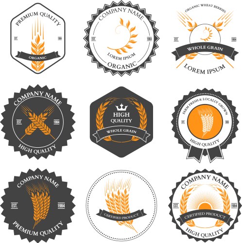 Wheat & Rye Labels - Badge Set Vector Image