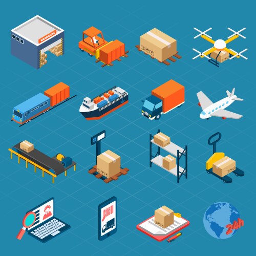 Warehouse outside isometric design concept Vector Image