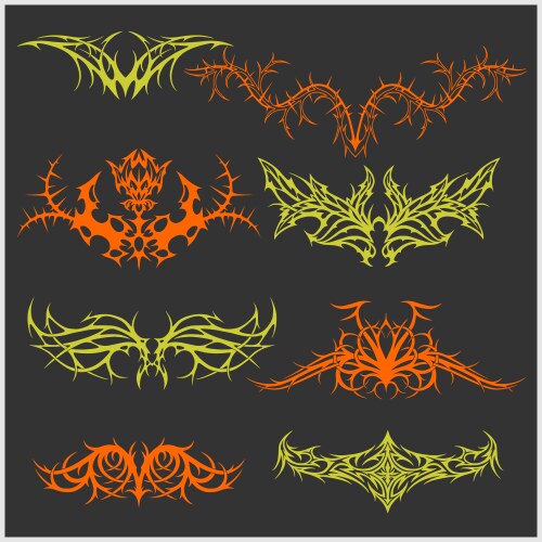 Tattoo set in tribal style on dark background Vector Image