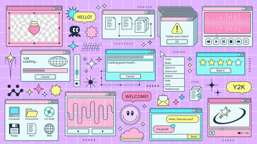 Y2k retro browser windows page computer interface vector image
