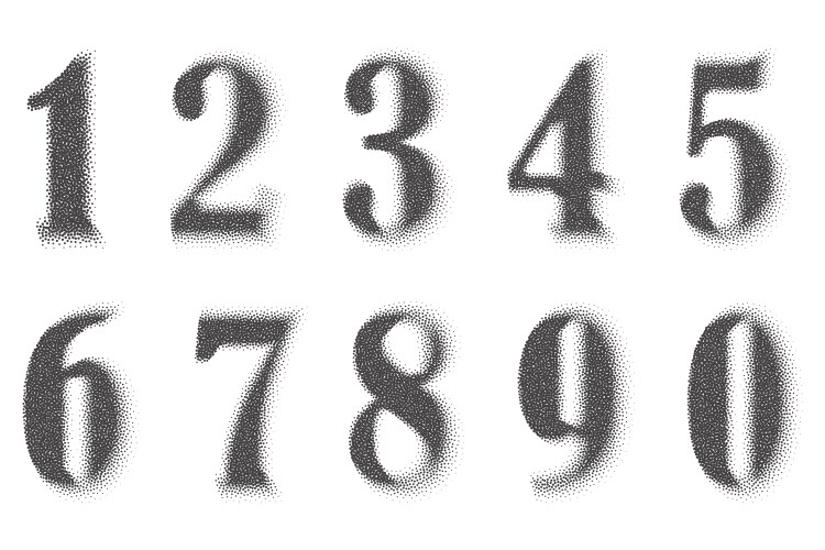 Grunge Stipple Number Font vector image