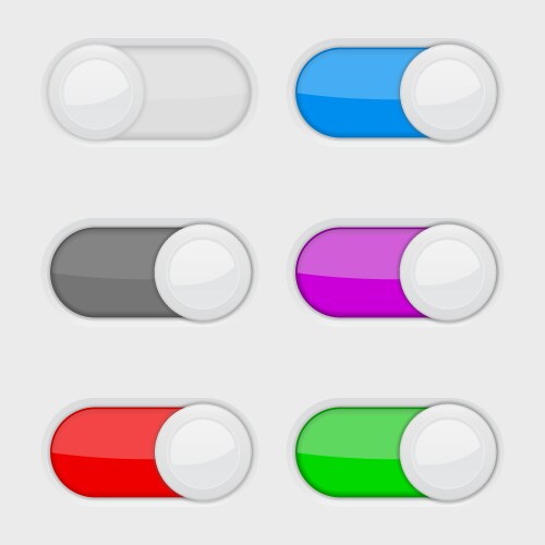 Toggle switch buttons colored on and off web vector image
