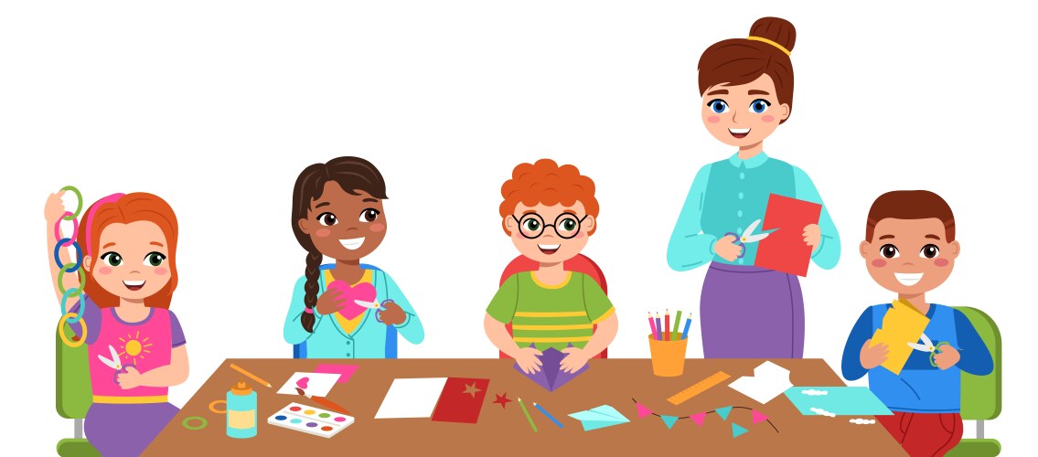 children craft with teacher kids art hobby vector image vector image