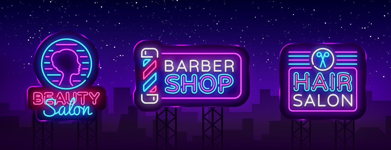 Neon Hair Salon Logo Collection Vector Image