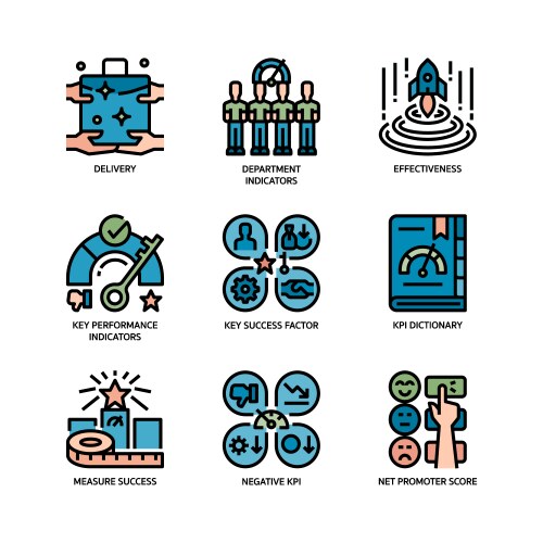 key performance indicators icons set vector image