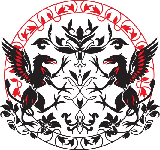 Standing black griffin with flower Vector Image