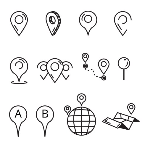 Navigation and map line icon set elements vector image