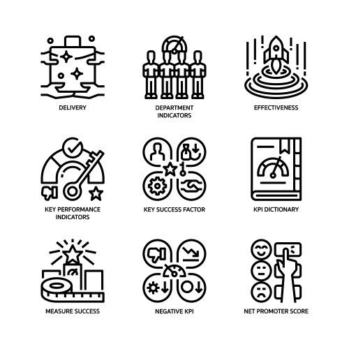 Key performance indicators icons set Royalty Free Vector