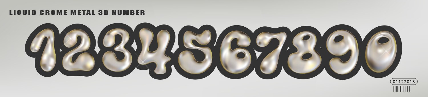 chrome y2k number trendy font with glossy vector