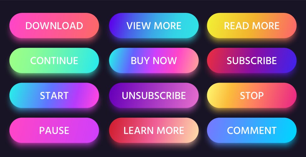 Colorful Gradient Buttons - Read, View, Learn vektorbild