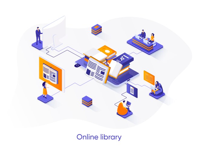 Online studying isometric concept in outline Vector Image