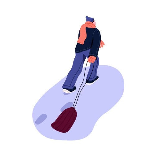 Person pulling slippery snow sleds with rope man Vector Image