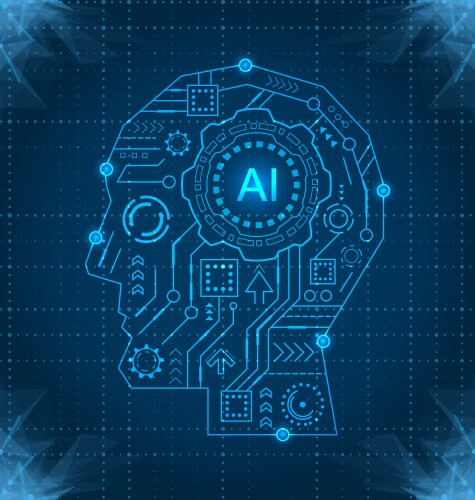 Human head with digital brain icon over blue Vector Image