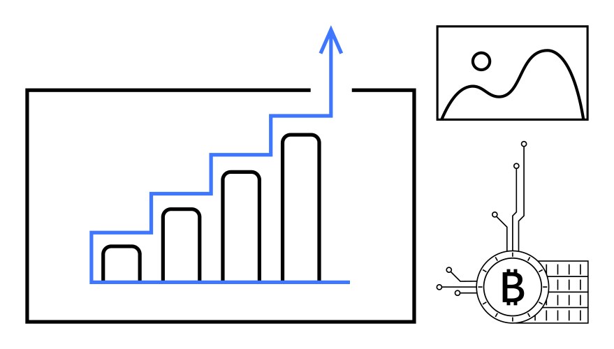 Graph showing rising bitcoin value with growth vector image