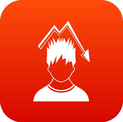 Man with falling red graph over head icon digital vector image