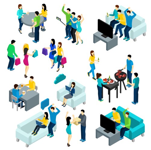 Isometric family children parents in different Vector Image