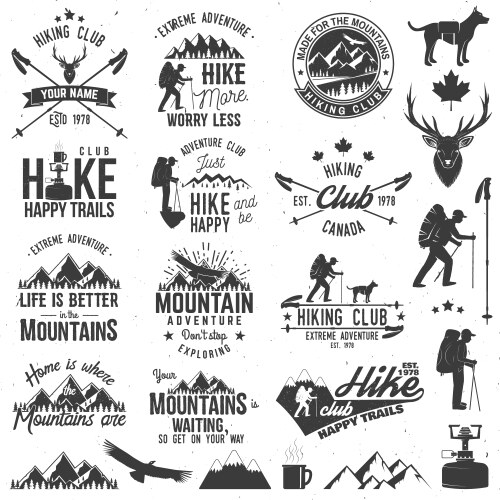 Mountain Hiking Badge Set Vector Image