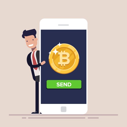 Sending bitcoin from your mobile phone concept vector image