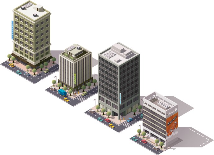 City buildings icon set Royalty Free Vector Image