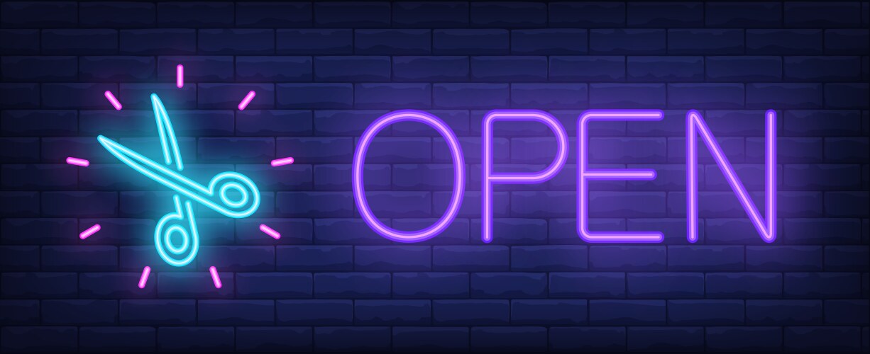 open neon text with shining scissors vector