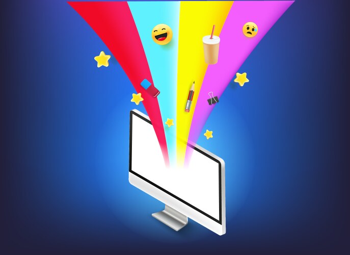 Modern computer with different elements flowing vektorbild