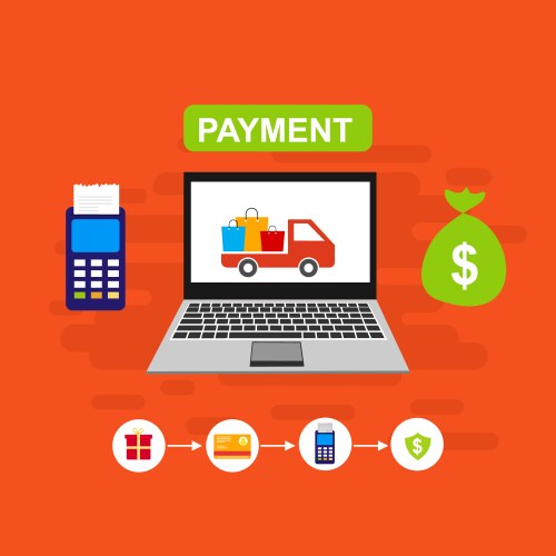 online payment on computer flat cartoon big pay vector image