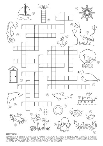 Crossword puzzle sea theme french language vector image