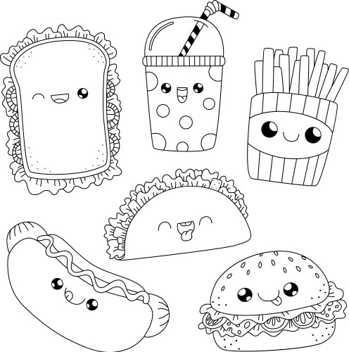 Kawaii Fast Food Doodle Vector Image