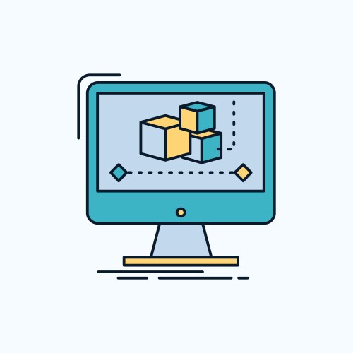 Animation computer editor monitor software flat vector image