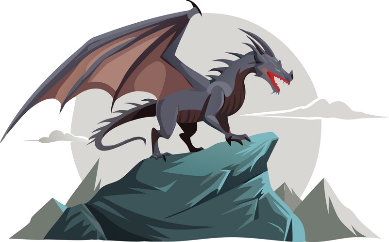 Black Dragon on Cliff Mountain Vector Image