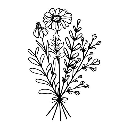 Simple drawing in black outline bouquet Vector Image