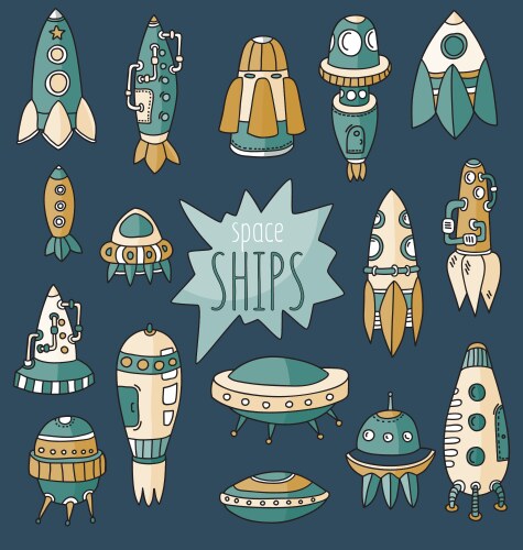 Set of spaceshipsshuttles space plates vector image