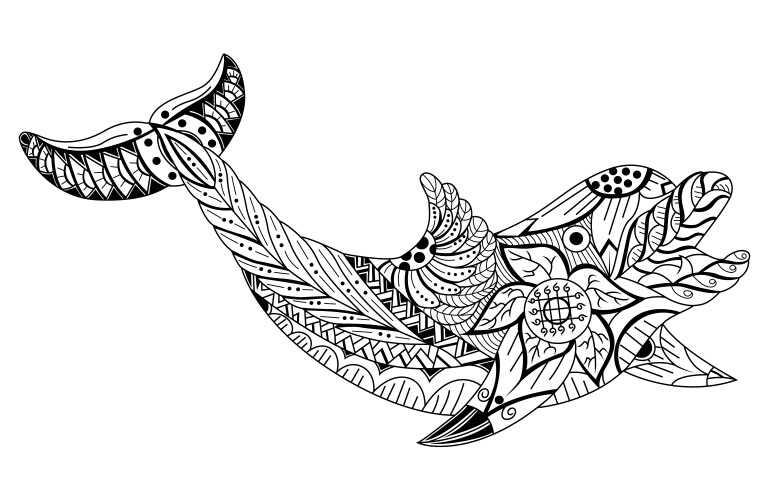 Hand drawn entangle stylized cartoon dolphin Vector Image