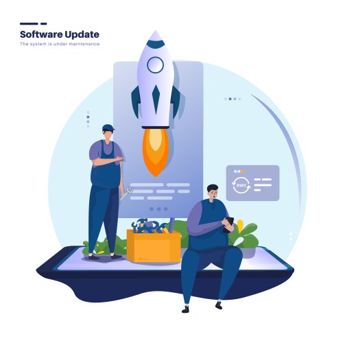 Software developer with a launch updates vector image