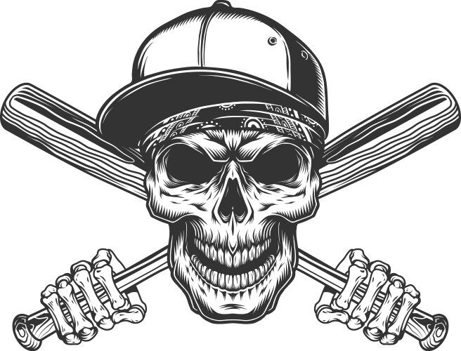 Skull with Bats and Bandana Vector Image