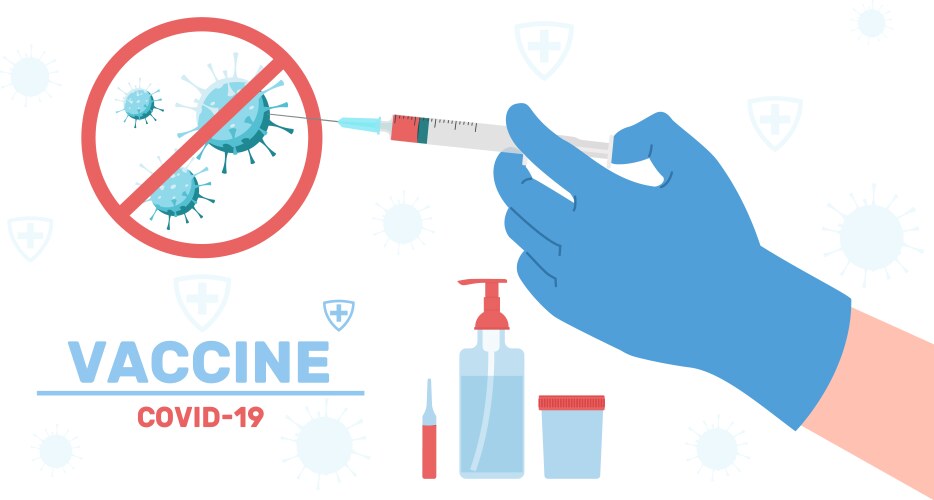Syringe hands vaccination poster doctors arm Vector Image