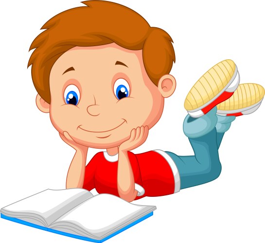 Cute boy cartoon reading book vector image