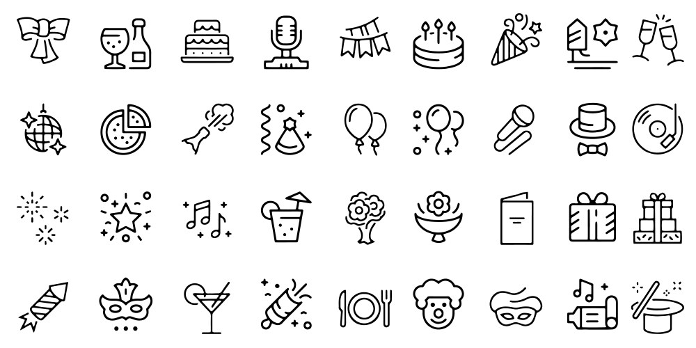 Party icon set Royalty Free Vector Image - VectorStock