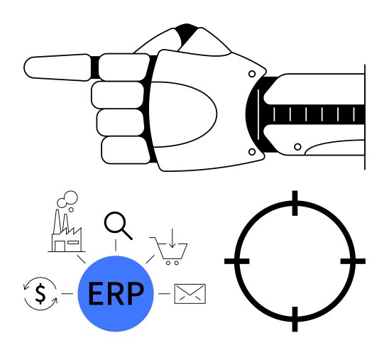 Robot hand pointing at erp integration icons vector image