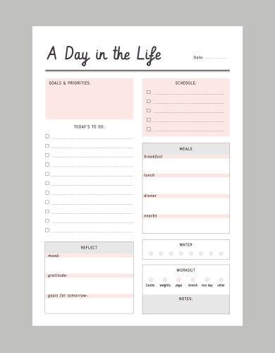 Daily routines planner template minimalist Vector Image