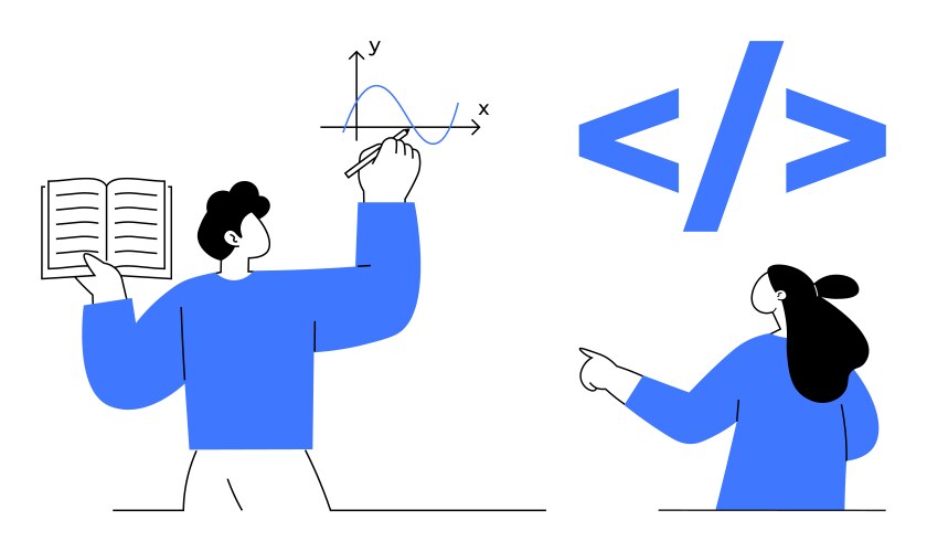 Data analysis and coding concept with people vector image