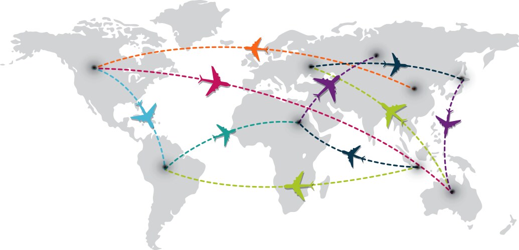 world travel with map and air planes vector image