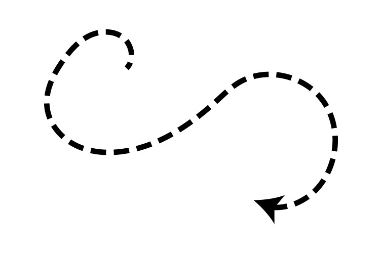 Dashed arrow set doodle dot line thin Royalty Free Vector