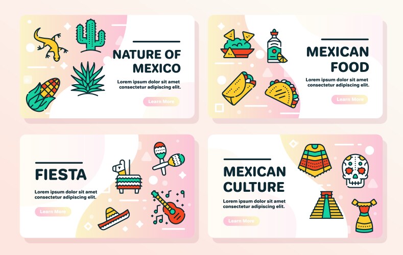 Mexico items color linear icons set vector image